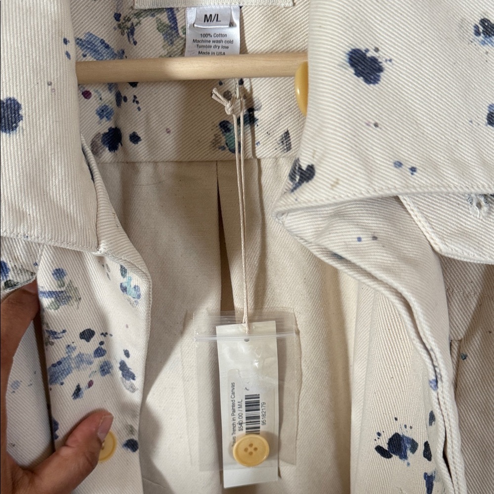 Caron Callahan Cream and Navy Patterned Trench Coat - Picture 4 of 8